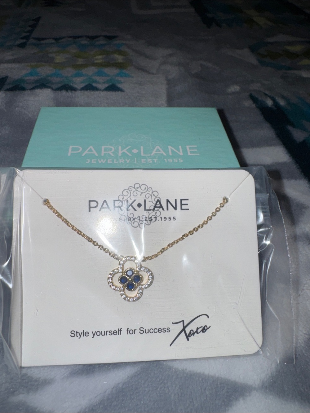 Park Lane Gold-Tone Blue & Clear Clover Pendant Necklace